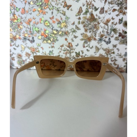 Women's Beige Nude Narrow Cat Eye Rectangle Modern Sunglasses 400 UV Protection - Picture 5 of 7